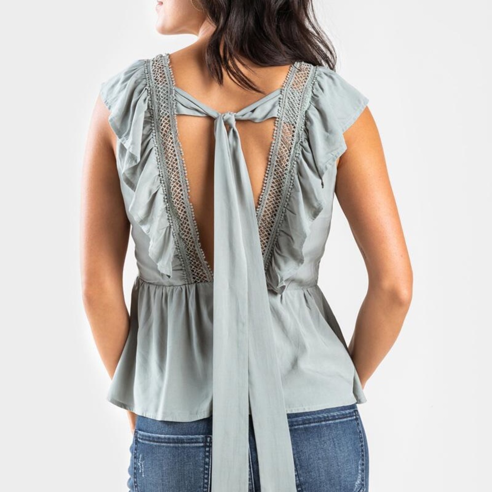 Francesca’s Arial Crochet Open Back Blouse